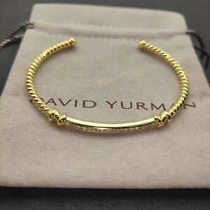 David Yurman Gold Cable Bracelet with Pavé Diamond Bar